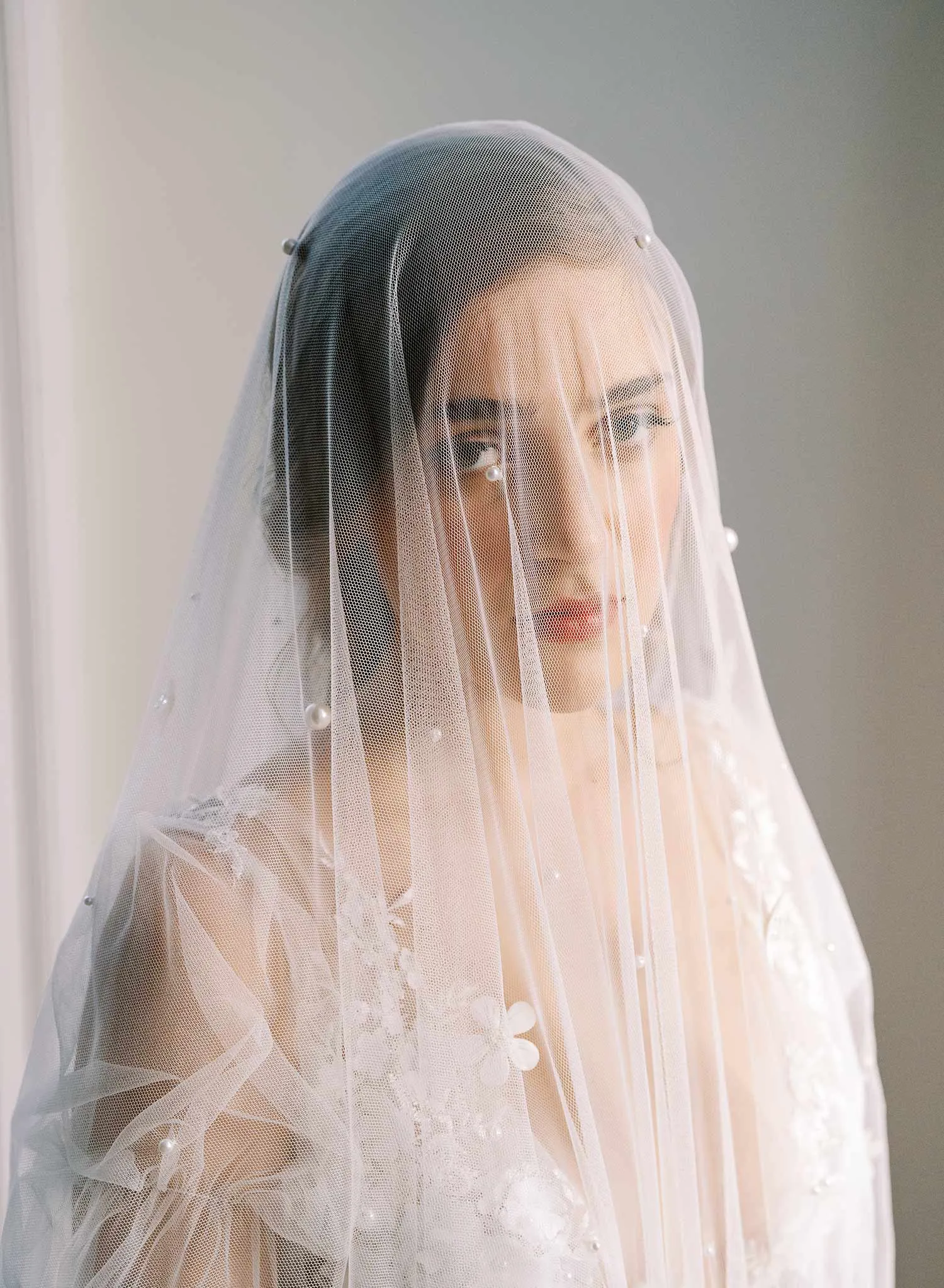 Primrose embroidered blossoms veil with blusher - Style #2477
