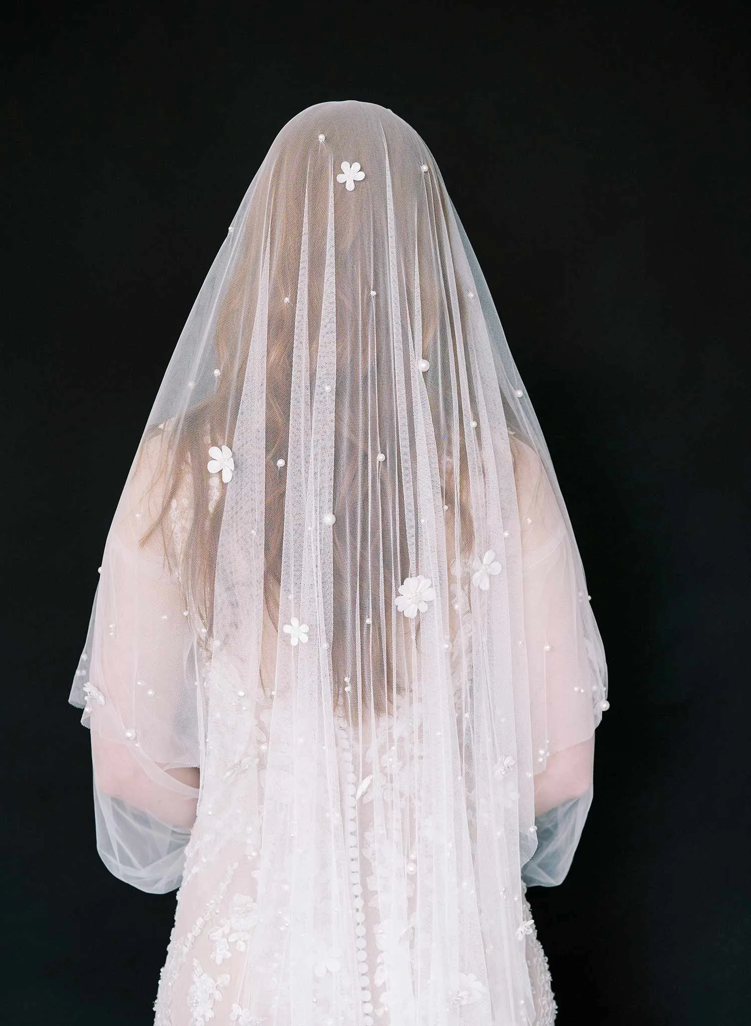 Primrose embroidered blossoms veil with blusher - Style #2477