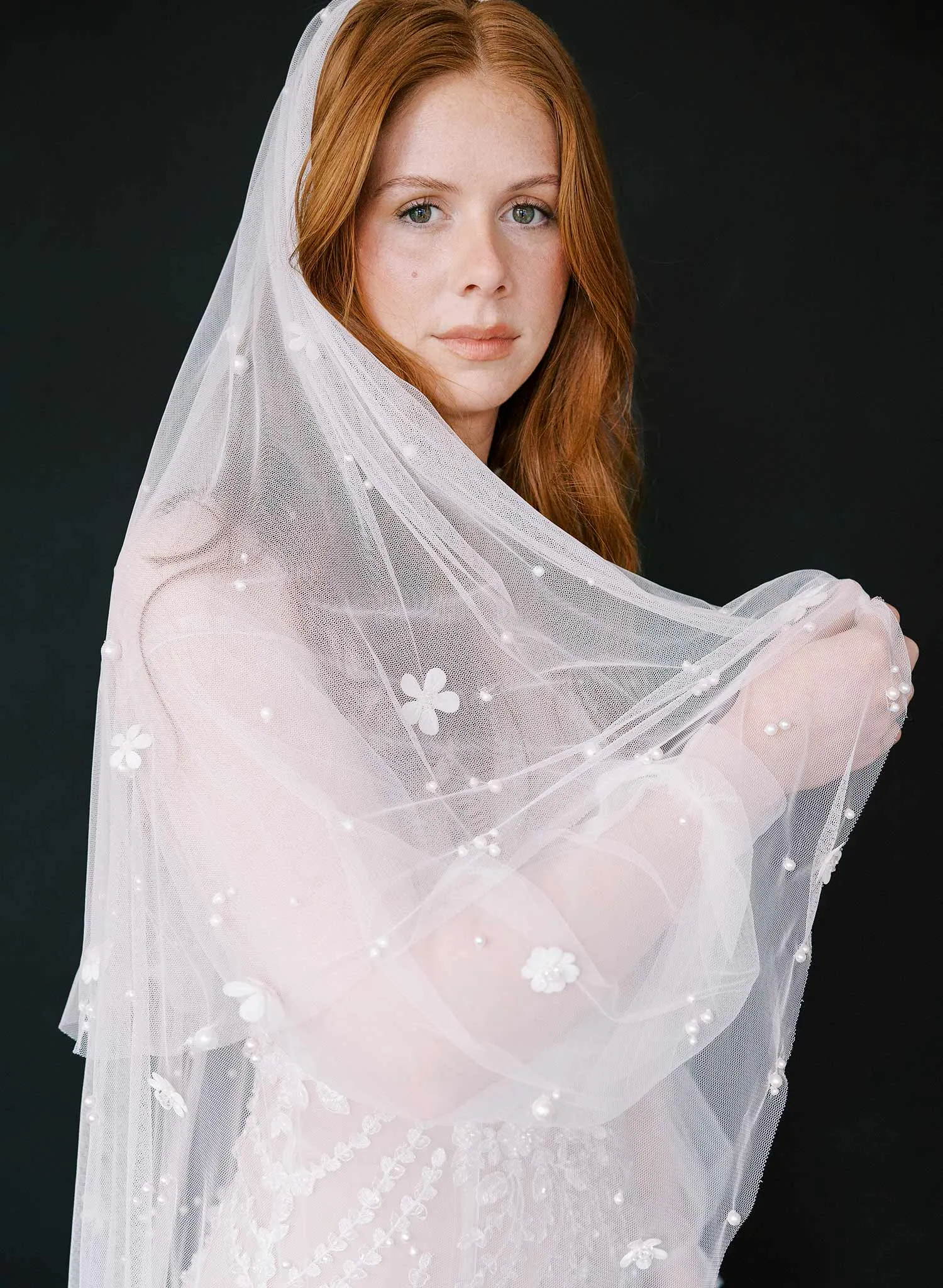 Primrose embroidered blossoms veil with blusher - Style #2477