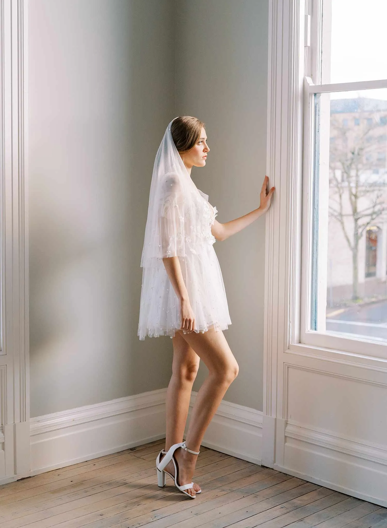 Primrose embroidered blossoms veil with blusher - Style #2477