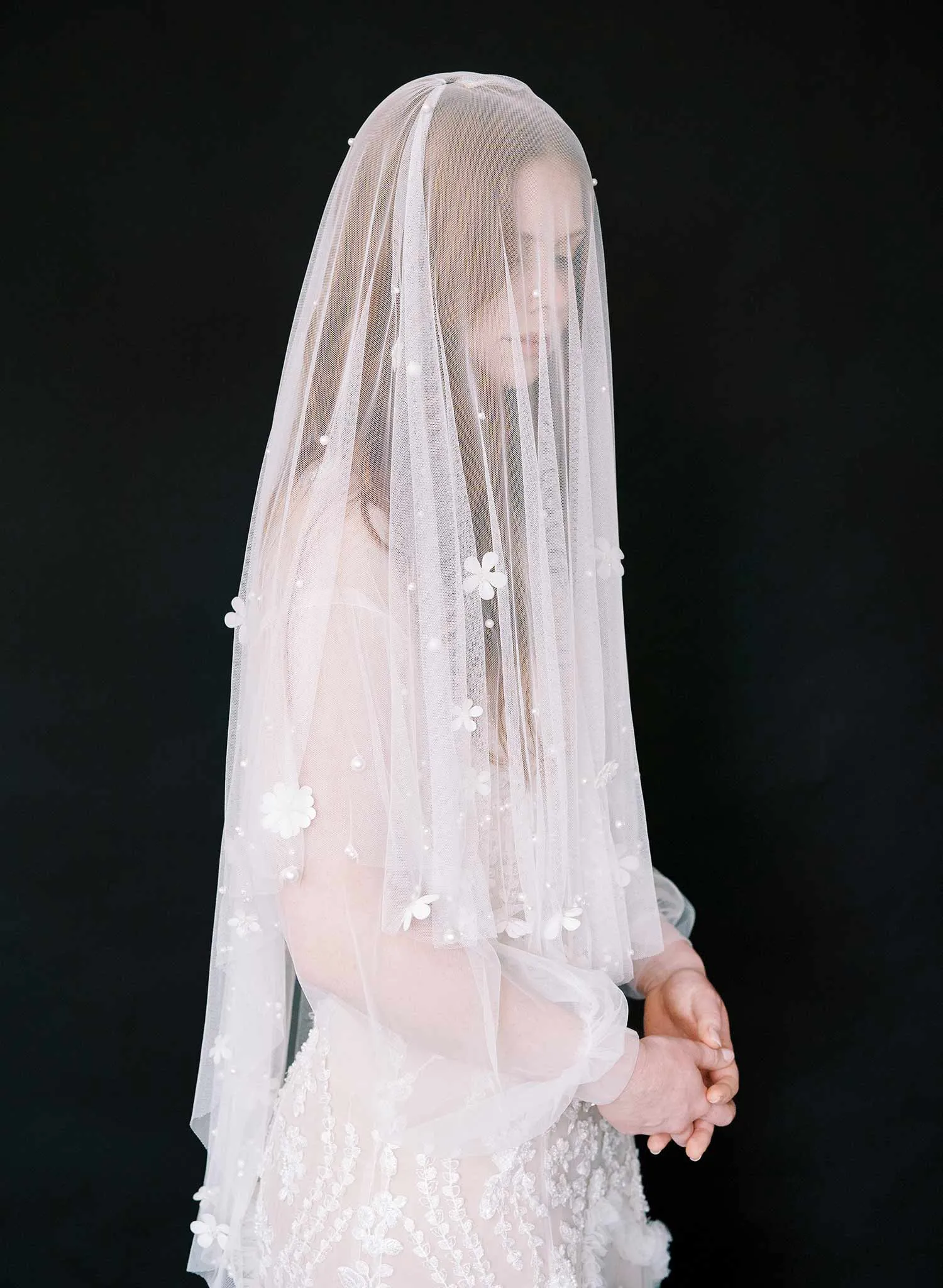 Primrose embroidered blossoms veil with blusher - Style #2477