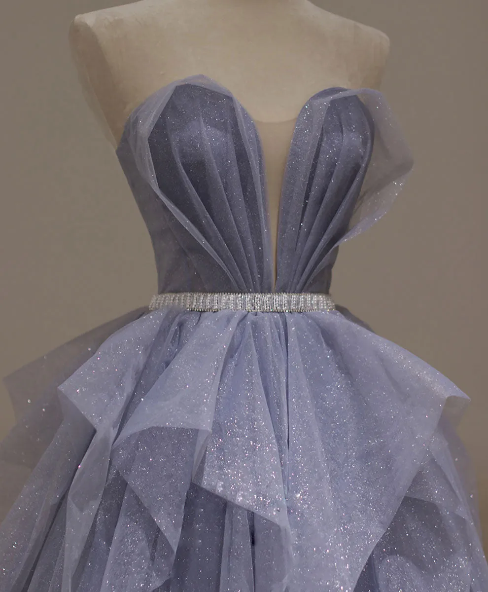 Purple Sweetheart Neck Tulle Sequin Long Prom Dress Purple Ball Gown Graduation Dress