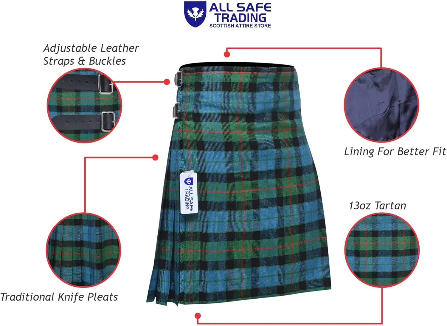 Scottish Men's 8 Yard Tartan Kilt, Highland Wedding Kilt