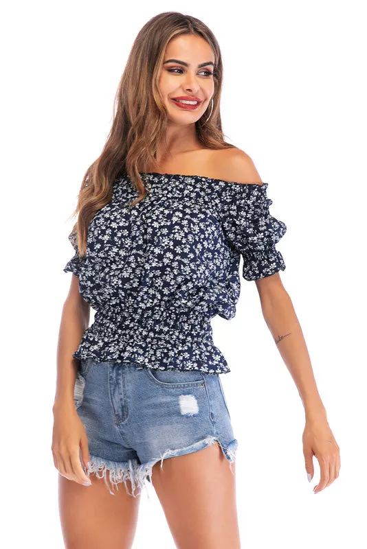 Sexy Off-the-shoulder Puff Sleeve Floral Blouse