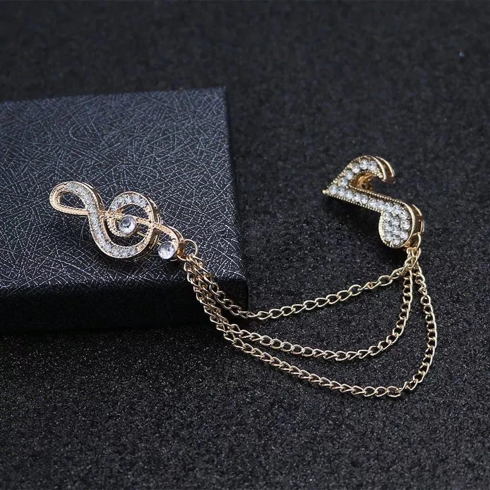 Treble Clef and Quaver Brooch / Pin - Gold Colour