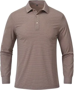 Tyhengta Men's Striped Shirt Long Sleeve Golf Polo Shirts