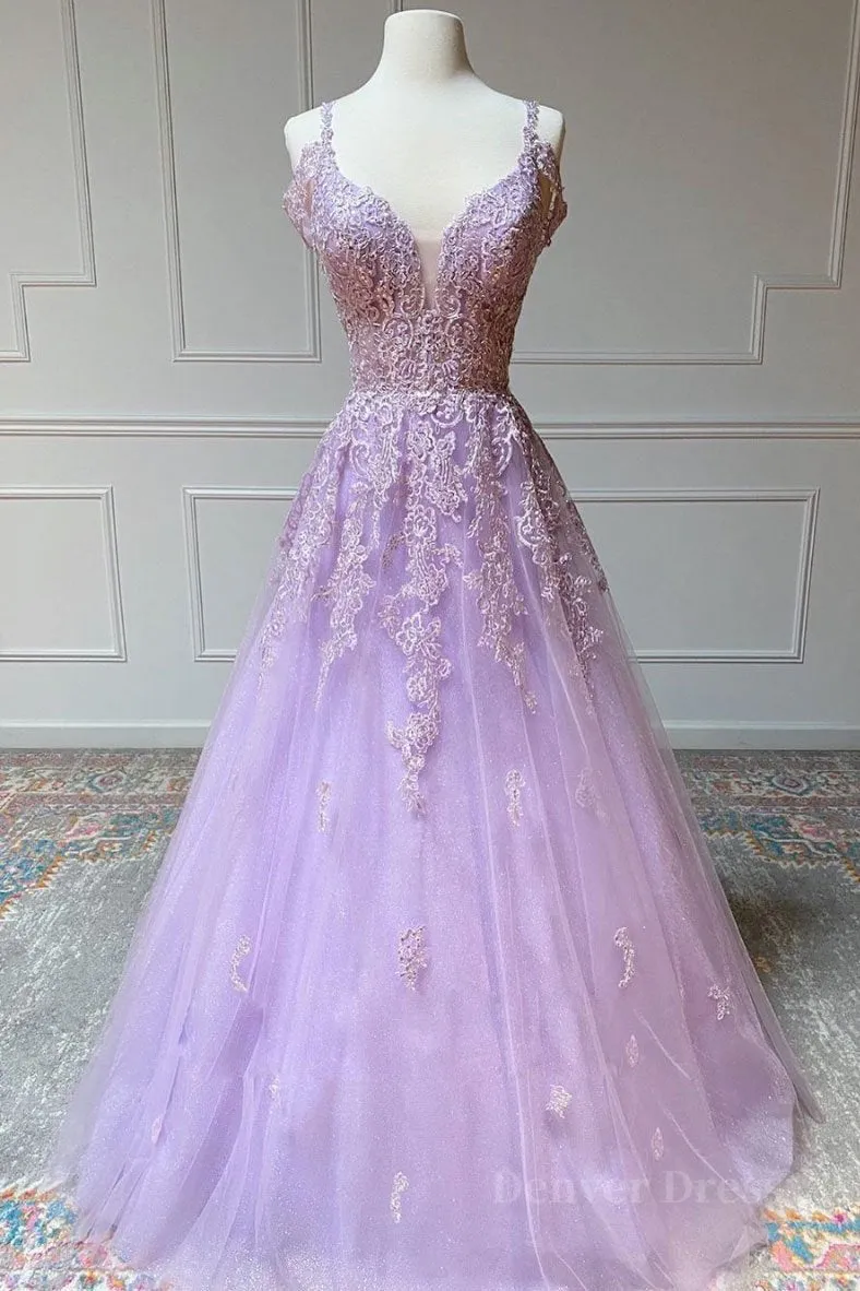V Neck Off Shoulder Long Lilac Lace Prom Dress Off Shoulder Purple Lace Formal Graduation Evening Dress