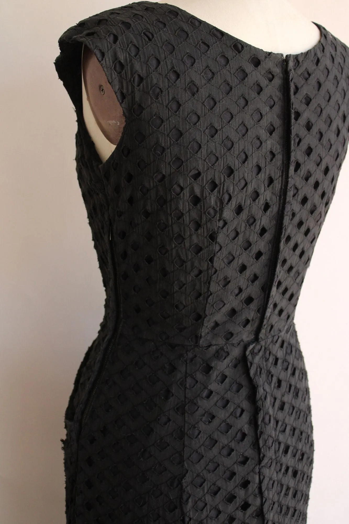 Vintage 1950s Black Lattice Work Wiggle Dress With Pockets