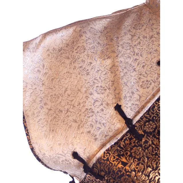 Vintage 1950s Metallic Cheongsam Qipao Copper Brown Damask Dress  34-28-37