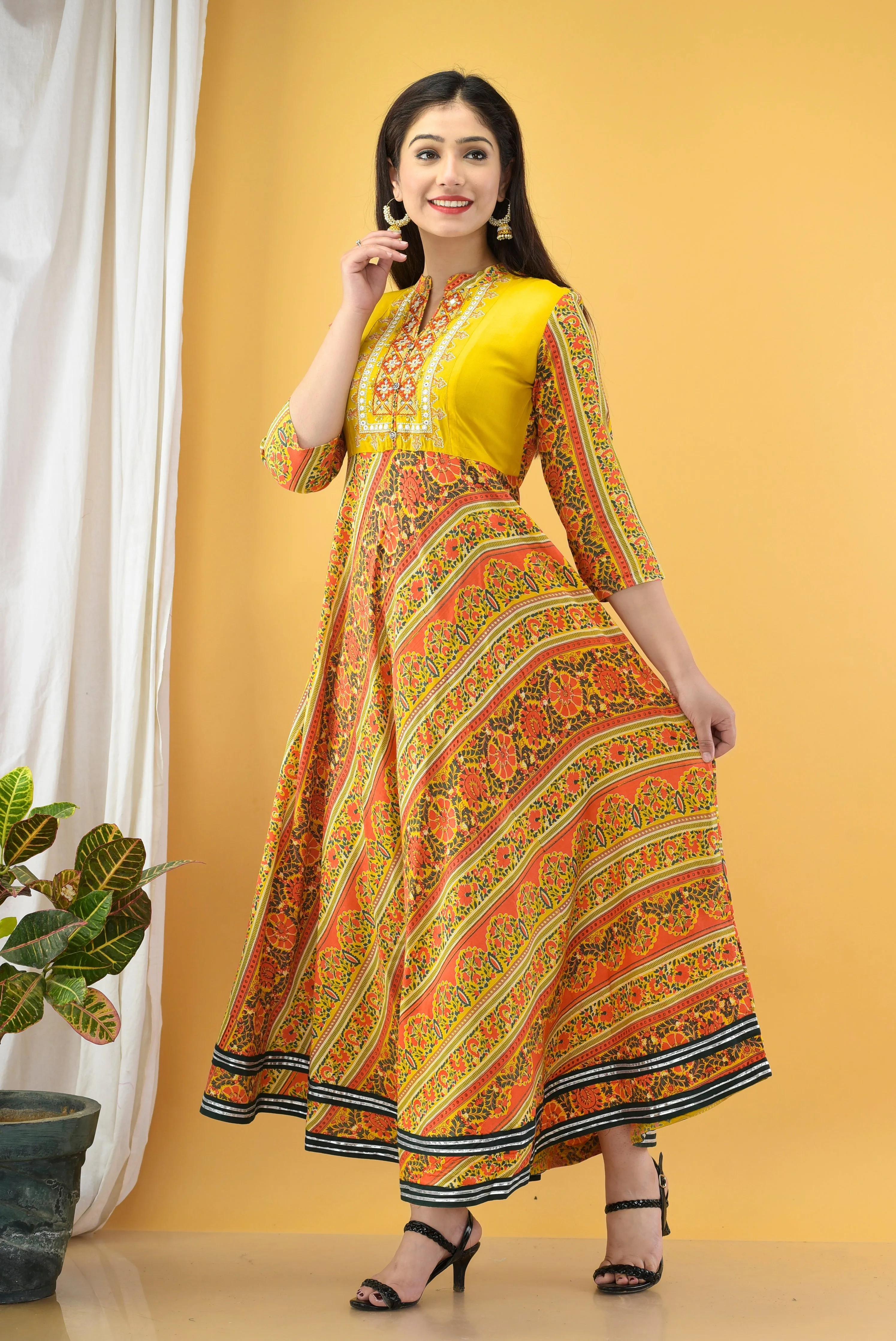 Women Yellow Embroidered Dress