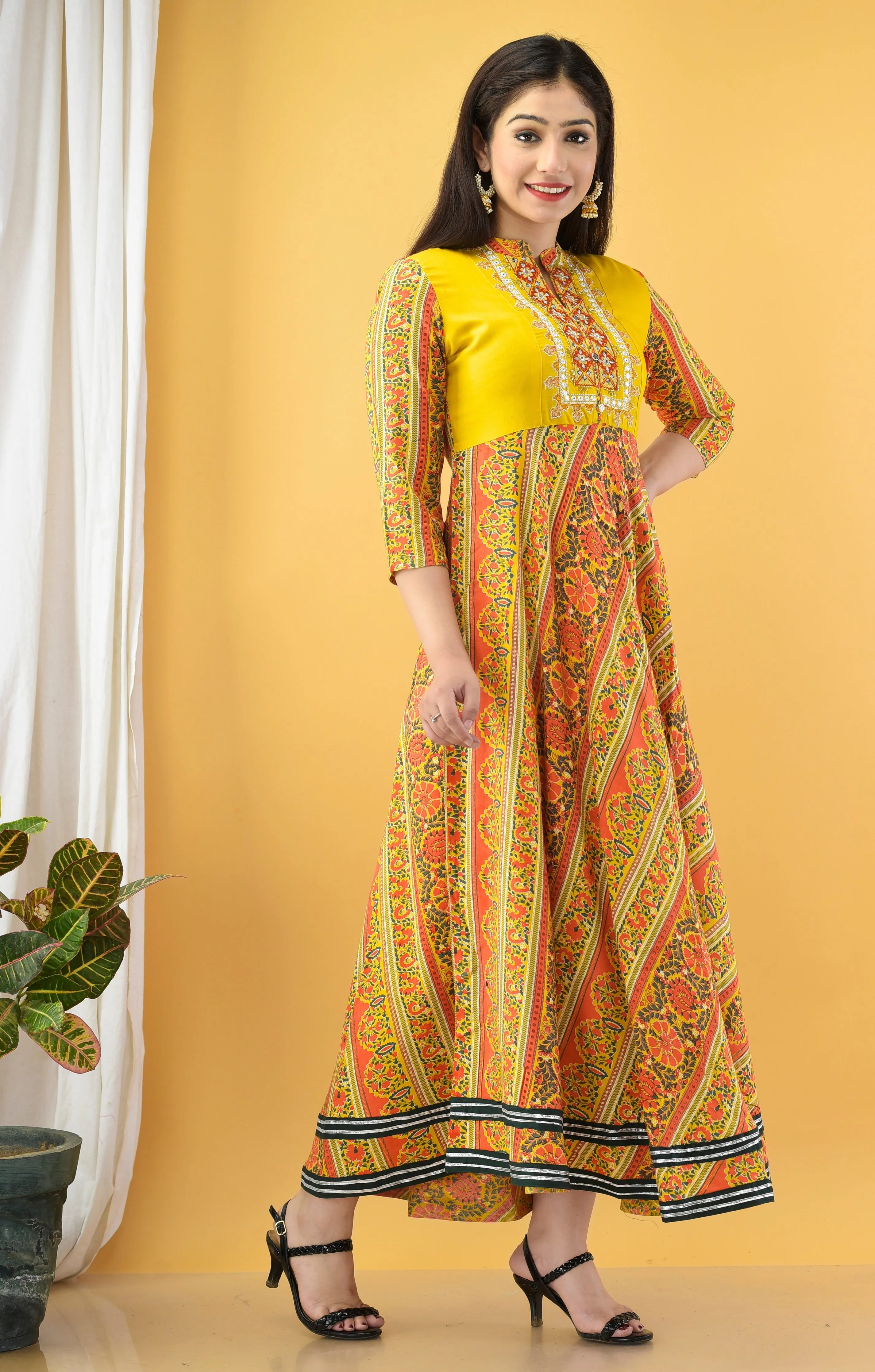Women Yellow Embroidered Dress