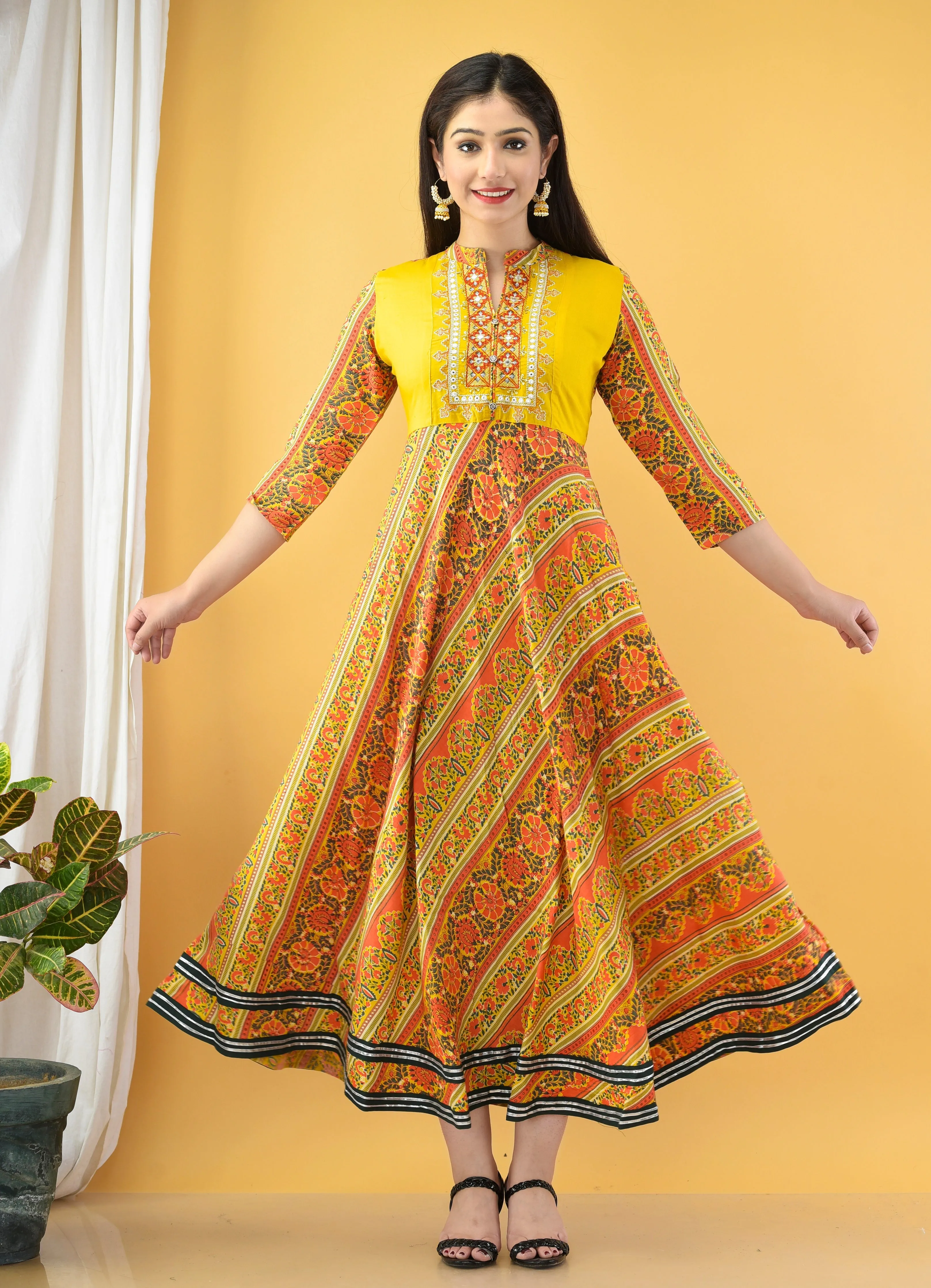 Women Yellow Embroidered Dress