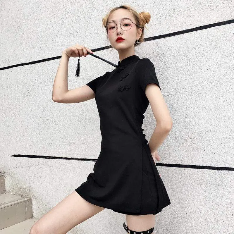 Women's Black Cheongsam Dress With Short