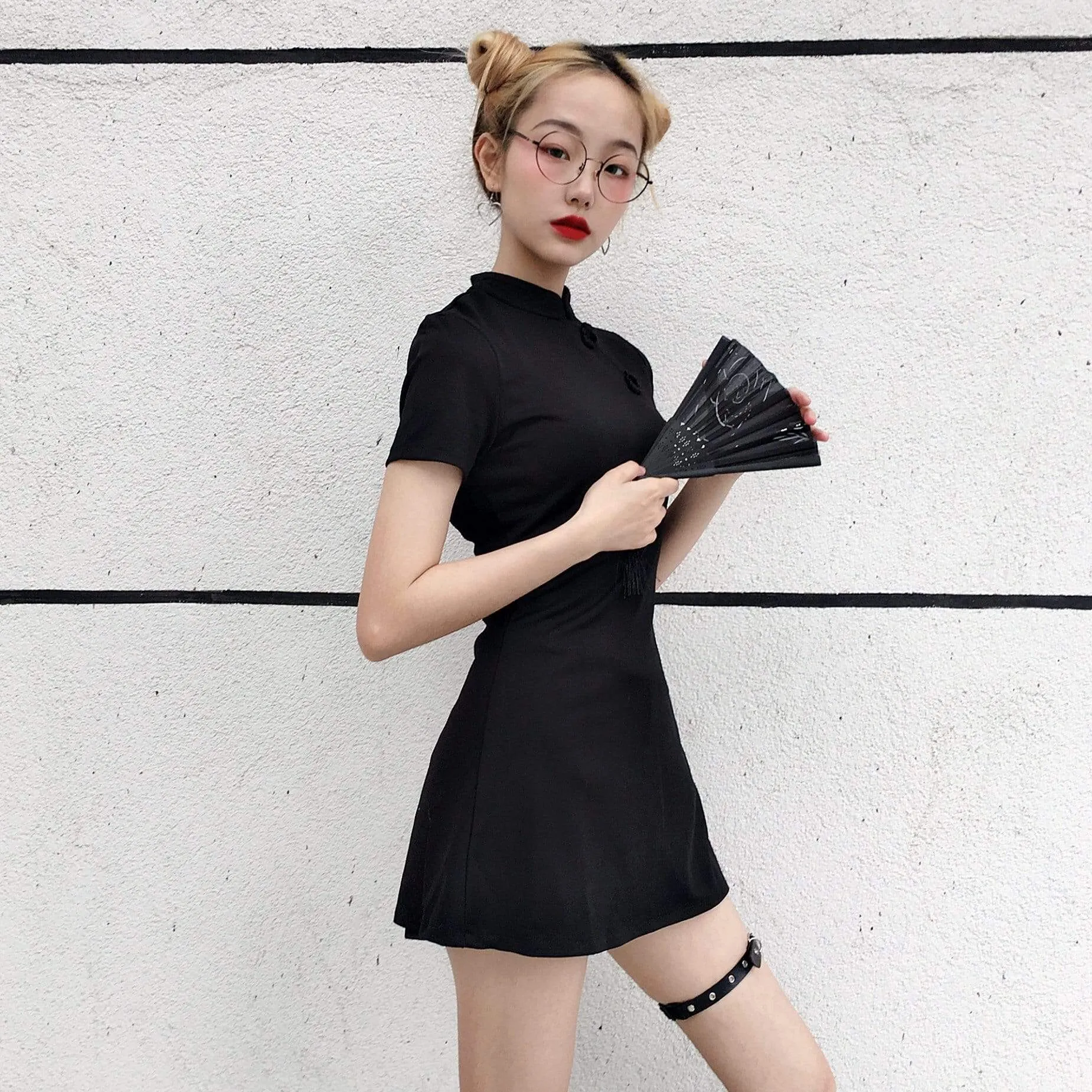 Women's Black Cheongsam Dress With Short
