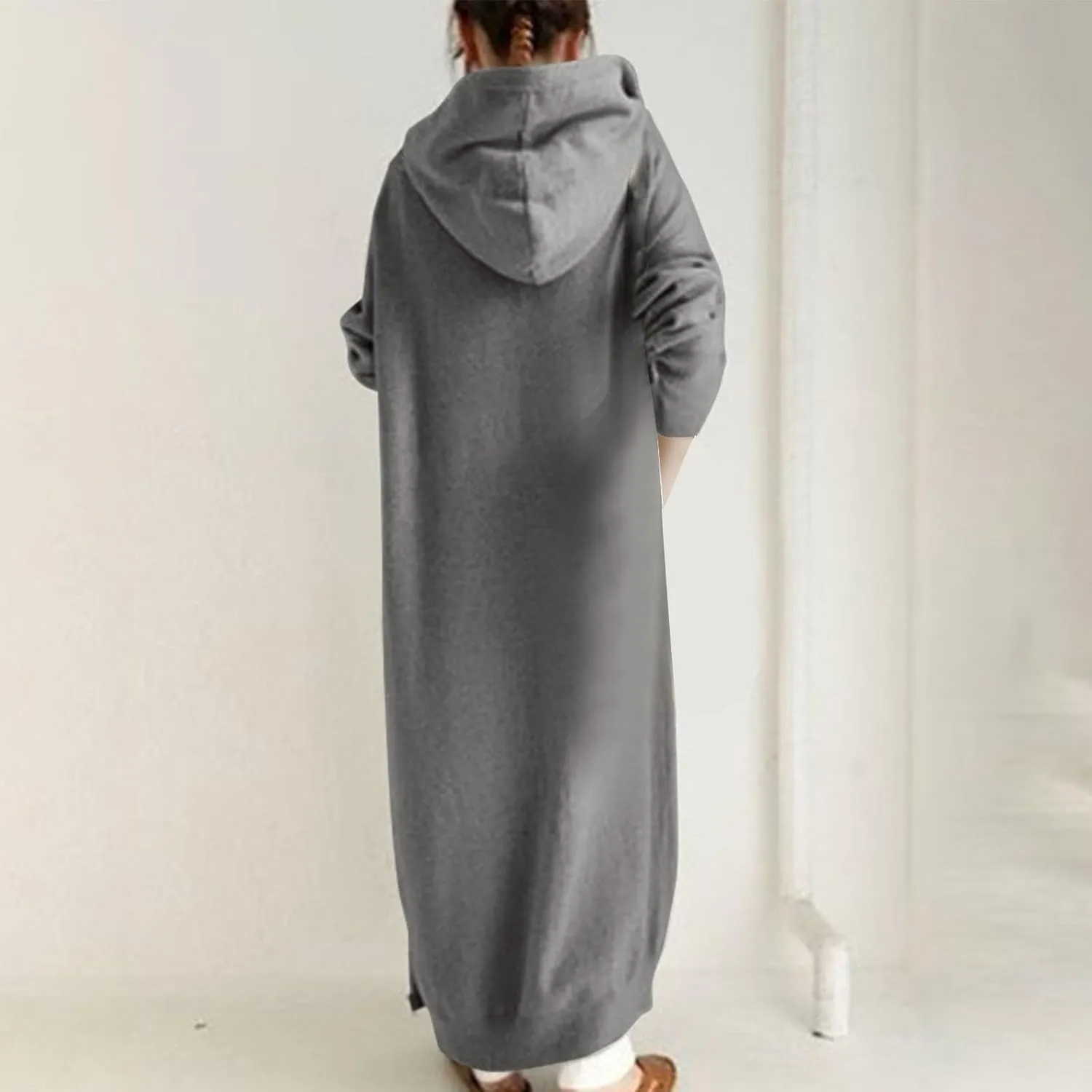 Womens Fashion Zip Up Jackets Ankle Length Hooded Coat Long Sleeve Drawstring Slouchy Novelty Loose Comfy Hoodies