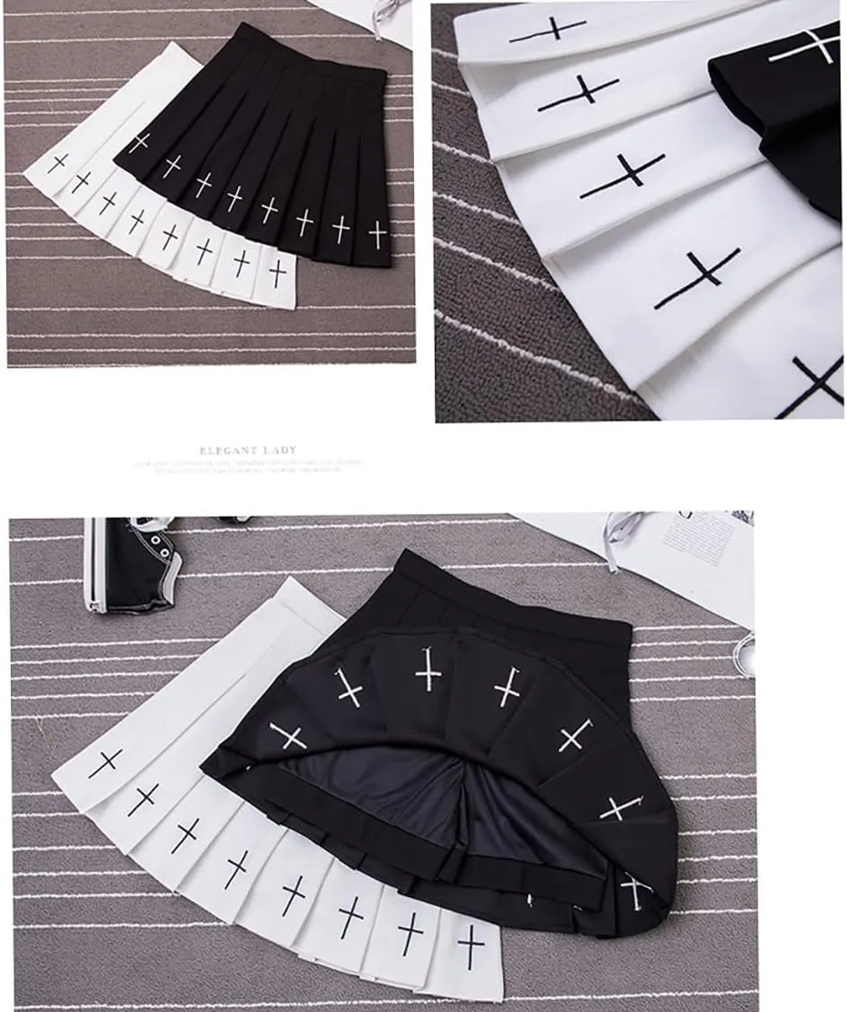 Women's High Waisted Pleated A Line Mini Skirt Skort with Shorts Elastic Waist Black Mini Skirts