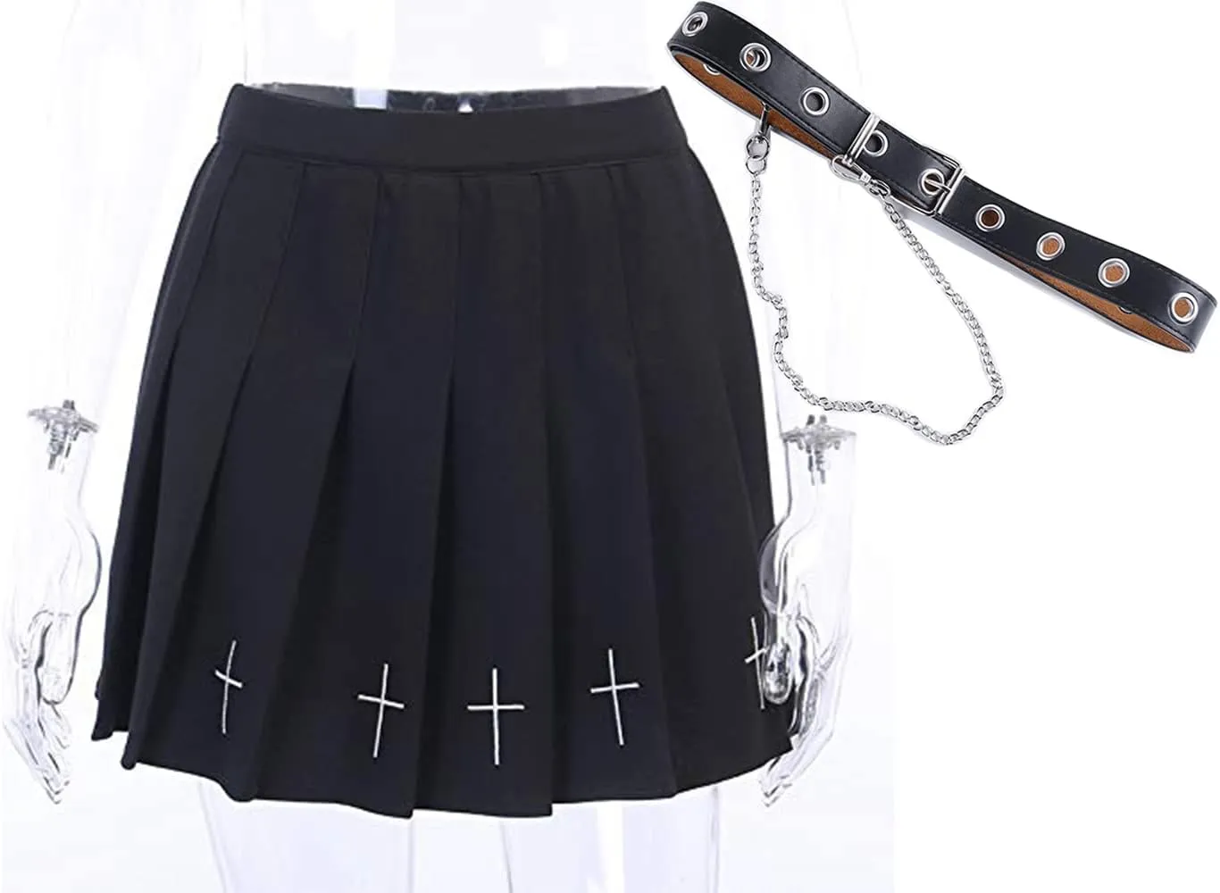 Women's High Waisted Pleated A Line Mini Skirt Skort with Shorts Elastic Waist Black Mini Skirts
