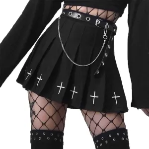 Women's High Waisted Pleated A Line Mini Skirt Skort with Shorts Elastic Waist Black Mini Skirts